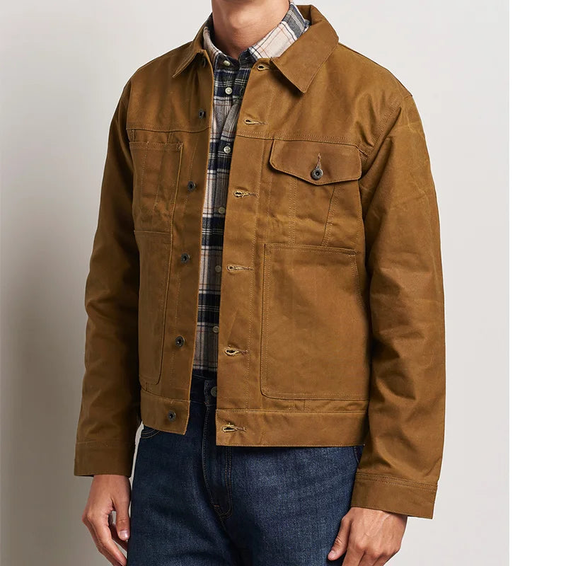 Waxed Canvas Cruiser Jacket Water Suede Rugged Resistant Rugged Style Men's Cruiser Tin Cloth Western Cowboy Work Outerwear