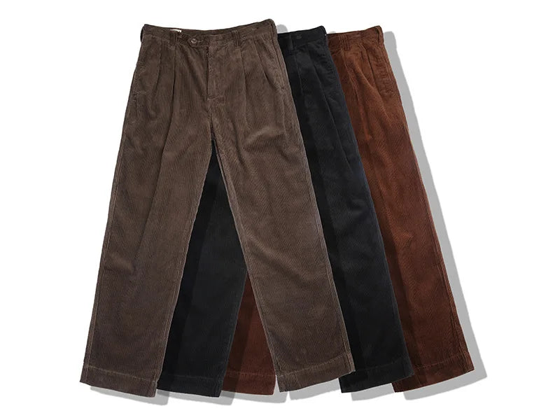 Amekaji Retro Fall Winter Warm Corduroy Casual Pants for Man Straight Tooling Solid Color All-Match Mid-Waists Thicken Trousers