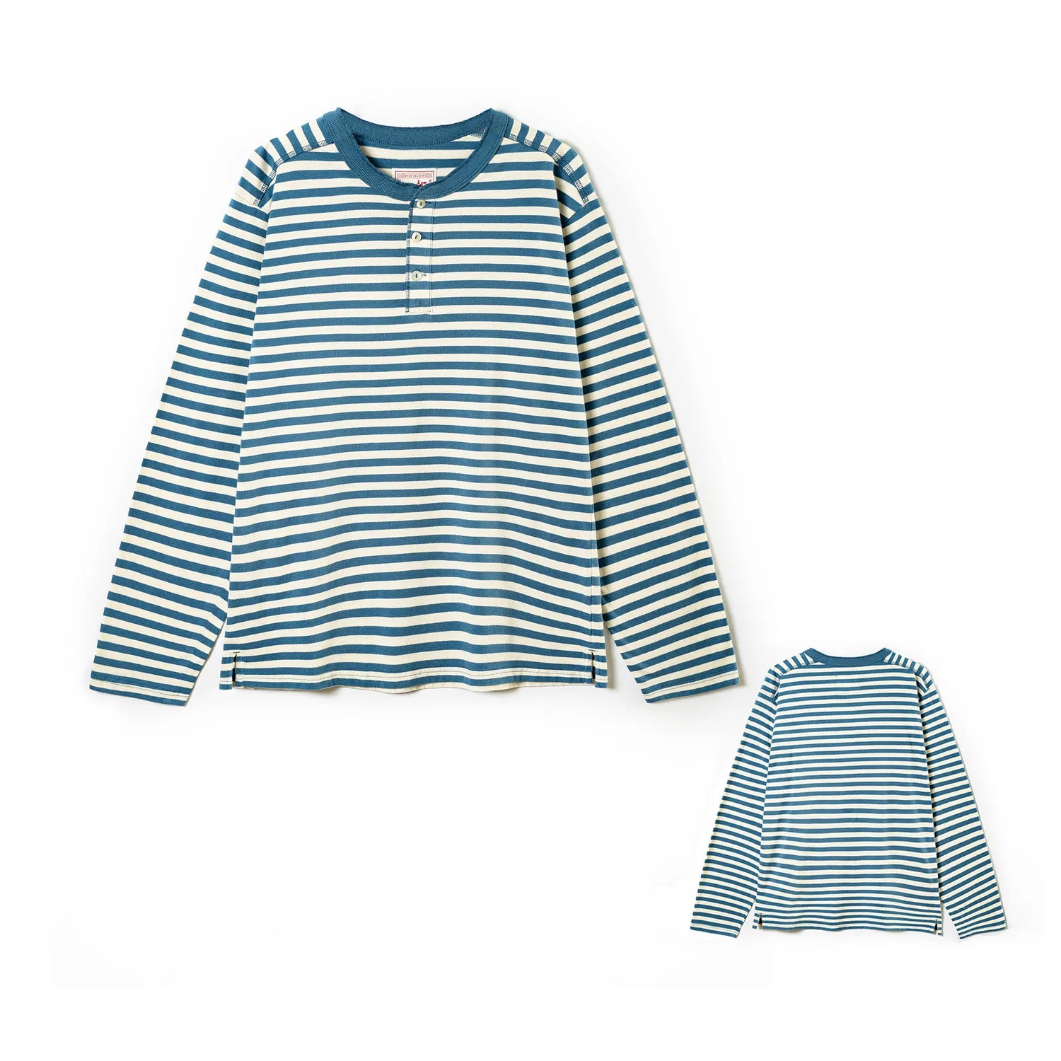 American retro striped long sleeved T-shirt for men, heavy-duty cotton washed T-shirt, oversized casual Henry collar base shirt