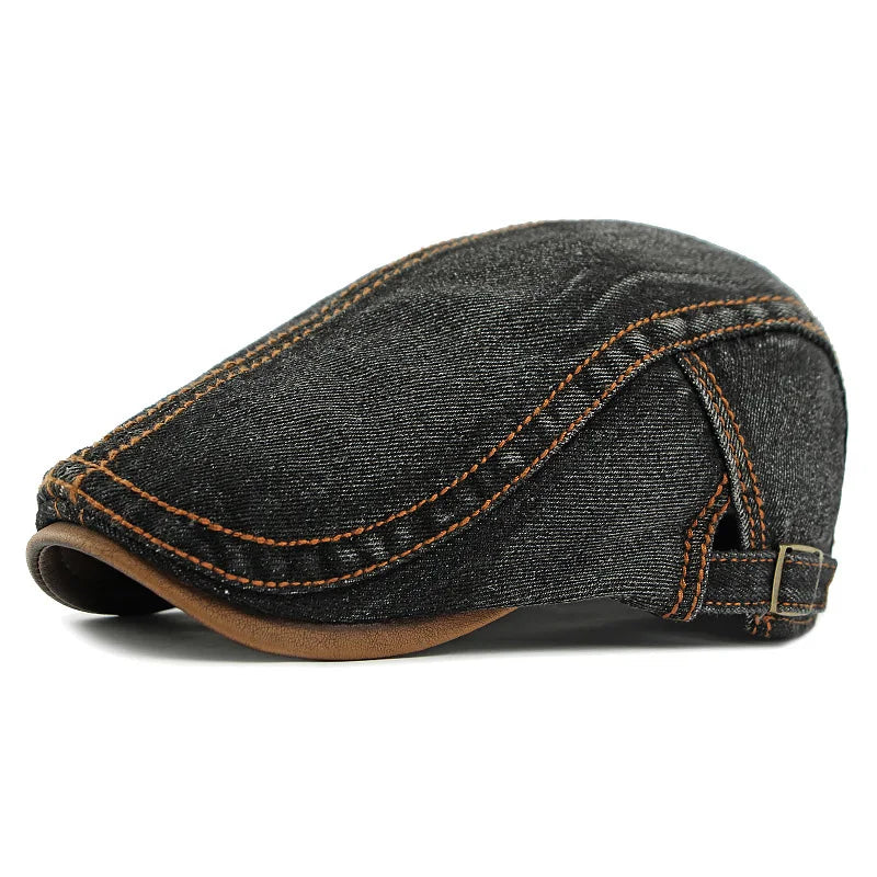 2025 Spring New Arrival Washed Denim Hat Unisex British Retro Beret Men Women Casual Peaked Cap Forward Cap