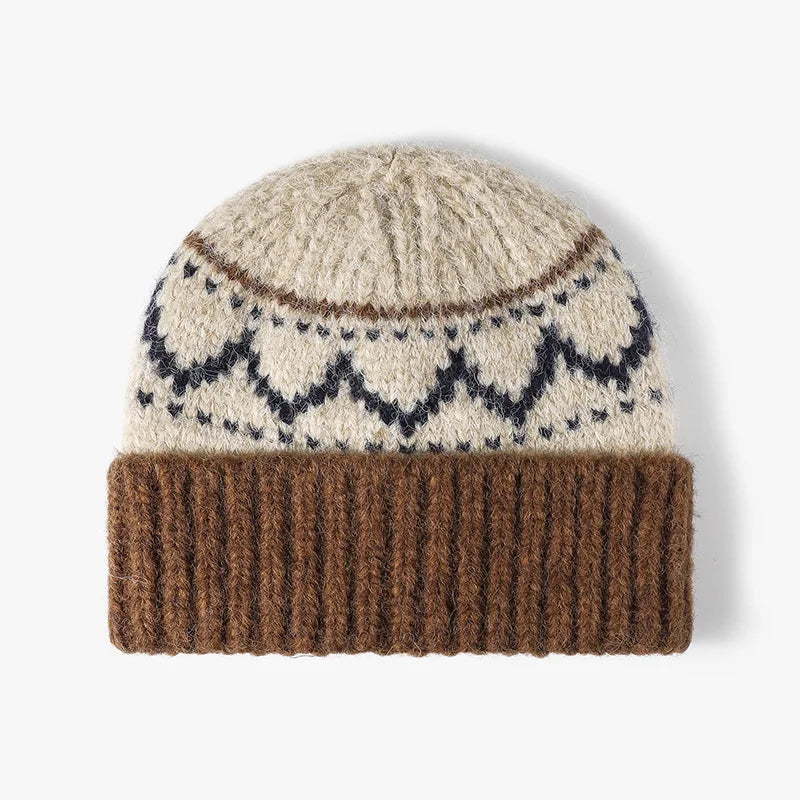 Fair Isle Style Jacquard Knit Beanie 2025 New Thickened Warm Pull-On Hat for Autumn Winter, Unisex Fashionable Design
