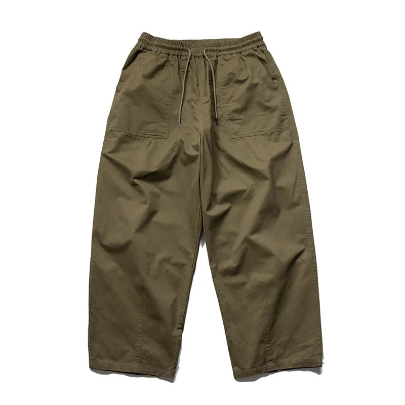 Japanese-style Cityboy Silhouette Brushed Workwear Casual Pants Unisex Loose Straight-leg 100% Cotton Wide-leg Long Trousers