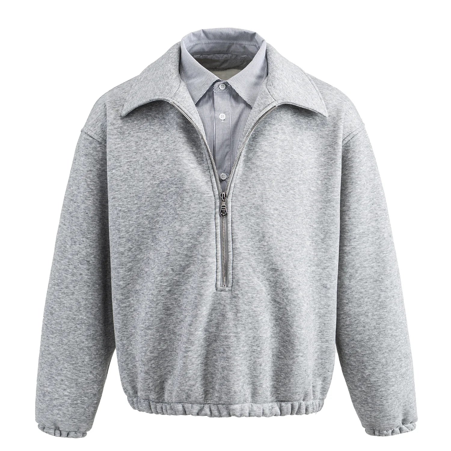 2026 New Zipper Hoodie Casual Loose Fit Turn-down Collar Fake Two-Piece Style Thickened Cotton Nylon Fabric Winter Youth Fashion