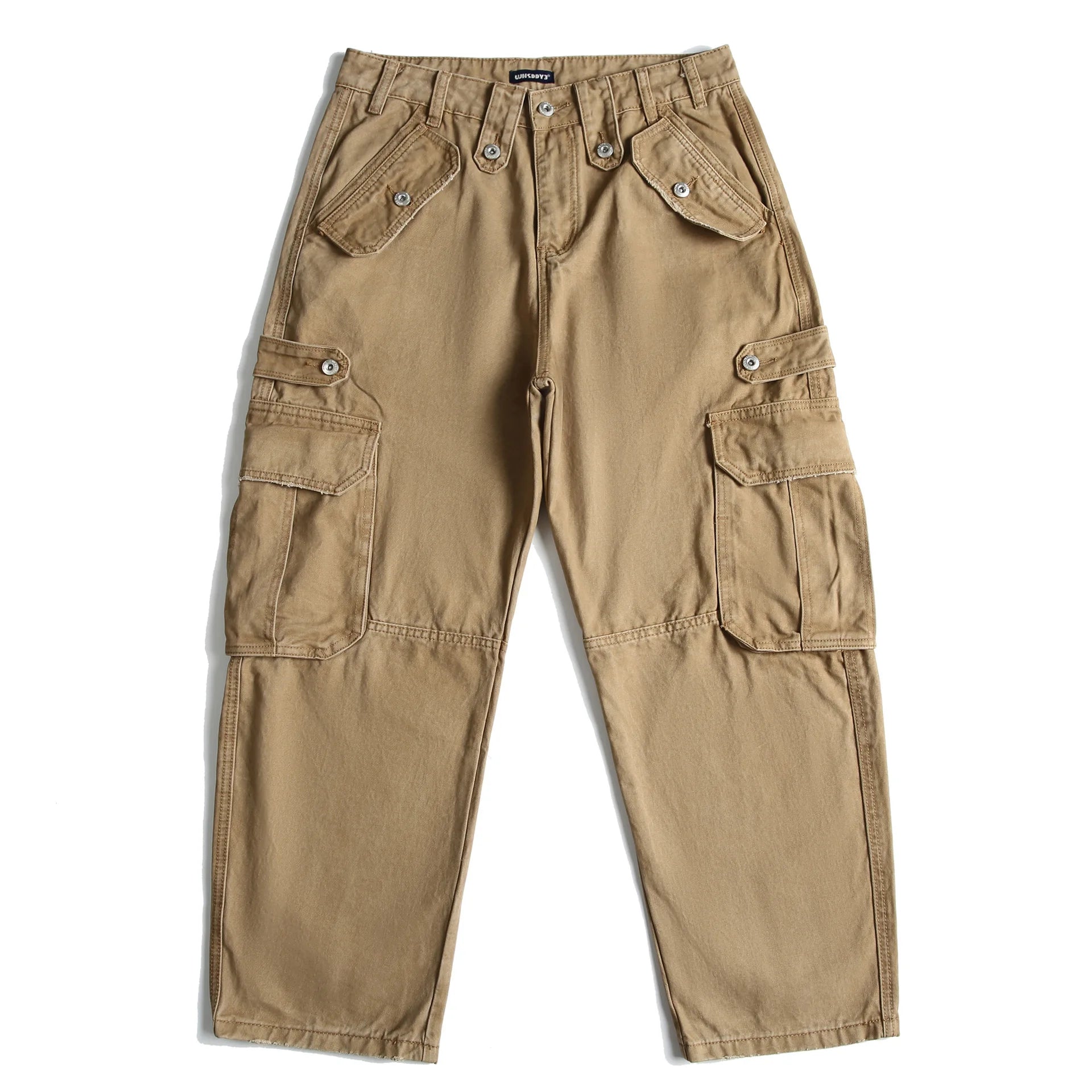 Japanese Retro Amekaji Multi-pocket Cargo Pants 100% Cotton Unisex Loose Straight Washed Distressed Frayed-edge Casual Pants