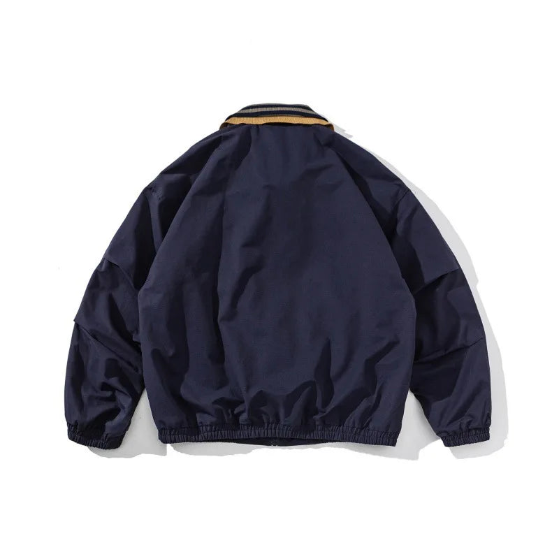 2025 Spring New Retro Streetwear Color Block Lapel Jacket Men's Loose Casual Fashion Design Sense Outerwear