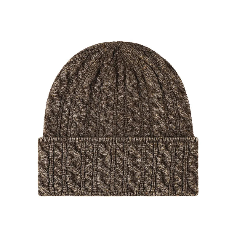 Unisex Oversized Cable Knit Beanie Core-Spun Yarn Warm Earflap Winter Hat for Outdoor Daily