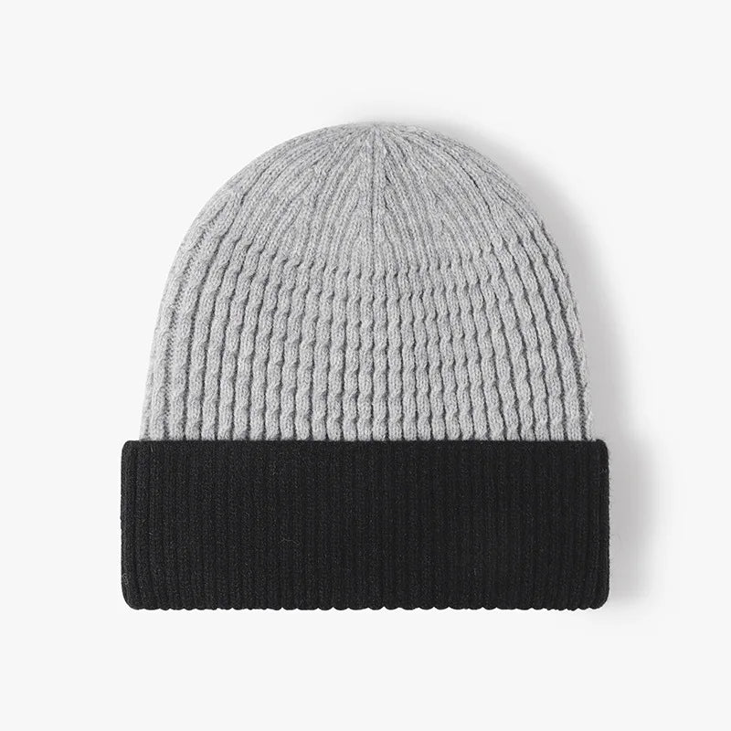 Unisex Fleece Lined Knit Beanie - 2025 New Color Block Jacquard Earflap Thickened Euro-American Outdoor Warm Cap