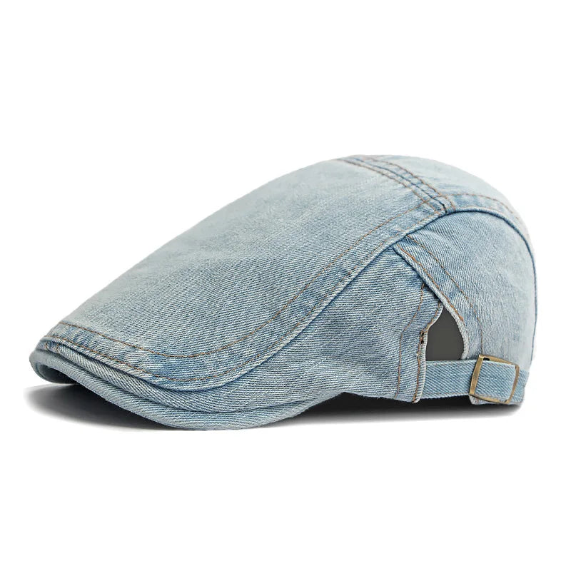 Spring Autumn Trendy Thin Hat Unisex Men Women Washed Denim Korean Artsy Retro Beret Peaked Cap Forward Cap