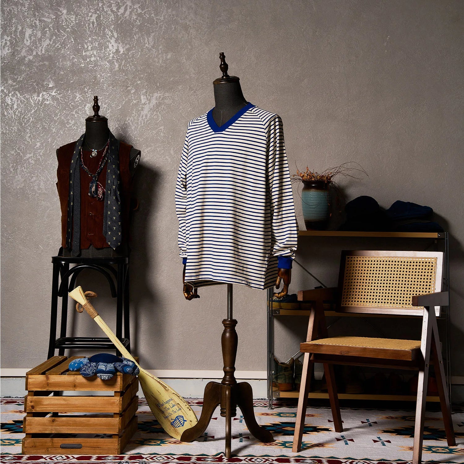 Unisex Heavyweight 100% Cotton American Retro Shirt 2025 New Arrival Breton Stripe V-neck Vintage Washed Top