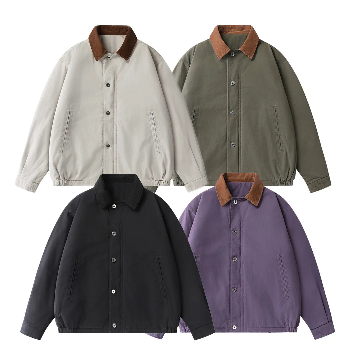 Thickened Zipper Collar Workwear Jacket Color Block Men's Cotton Polyester Fiber Double-Sided Wear Winter Warm Casual Style