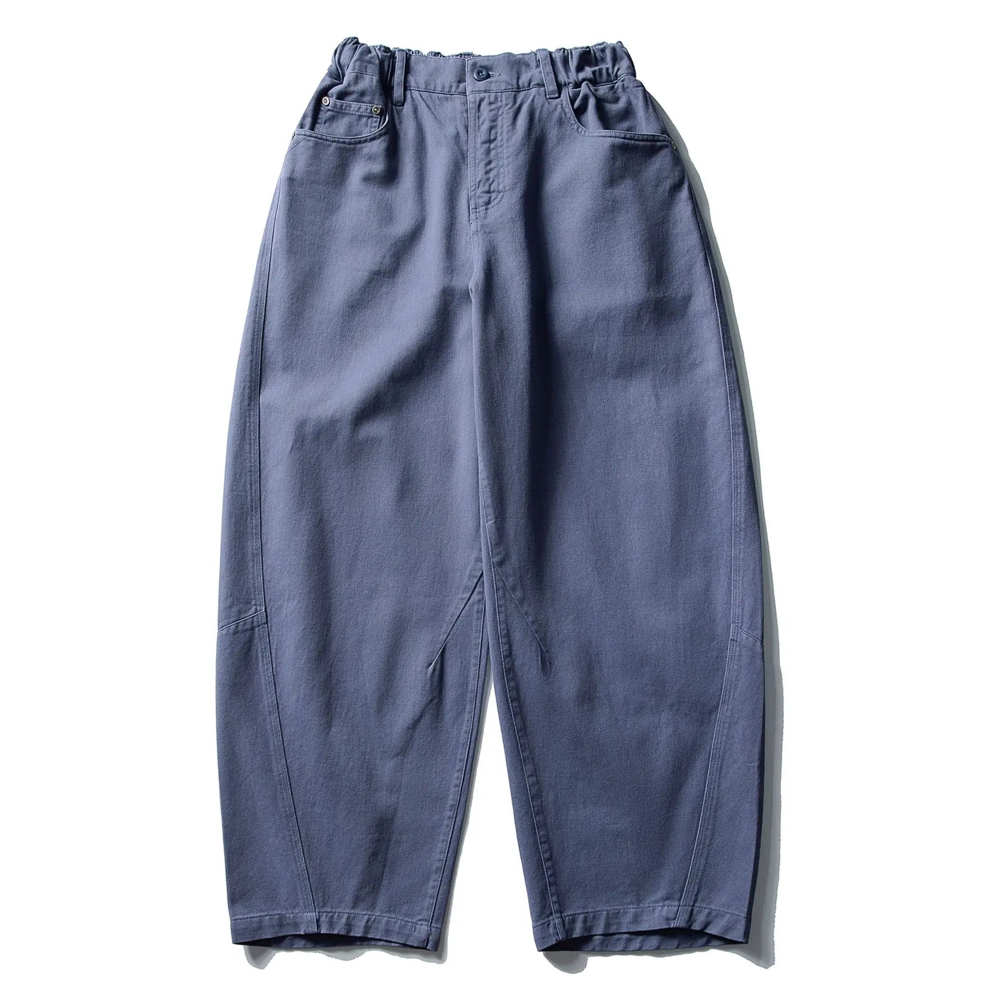 Retro Solid Color Casual Pants Mens Simple Pocket Elastic Waist Baggy Wide Leg Banana Trousers Man