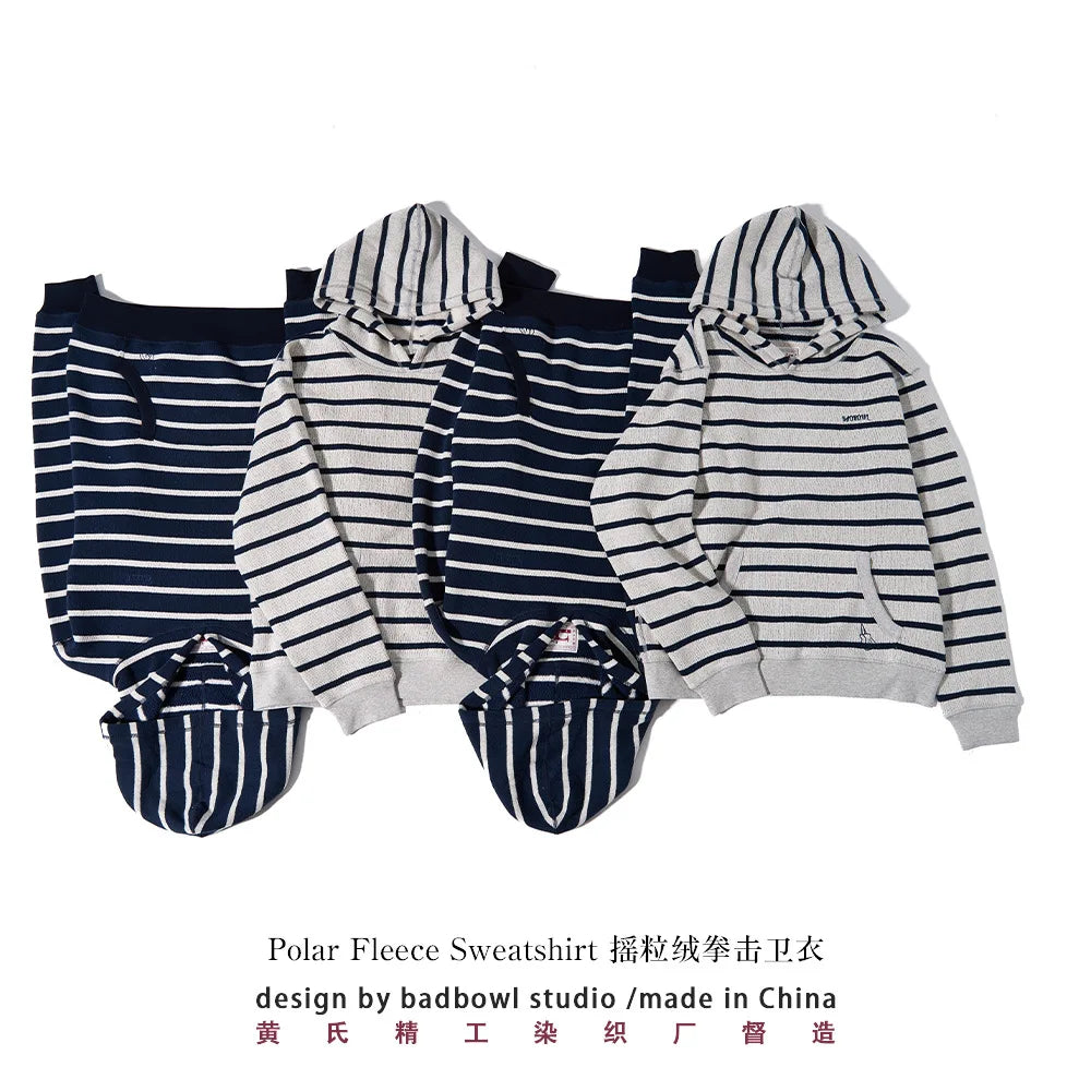 2026 New Winter Original Wool Hooded Sweater for Men, American Retro Striped Sweater, Loose Fitting Couple Hoodie, Washed With