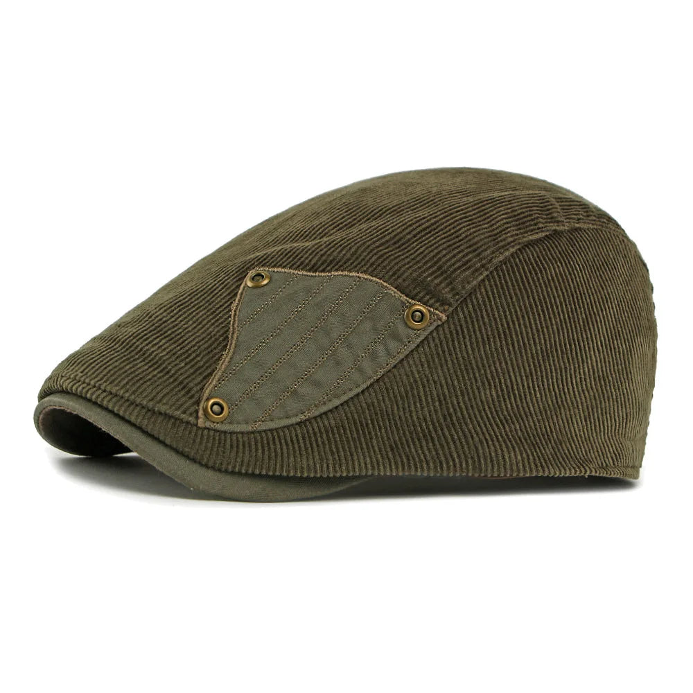 British Vintage Corduroy Patch Beret - Unisex Street Fashion Forward Cap for Fall Winter