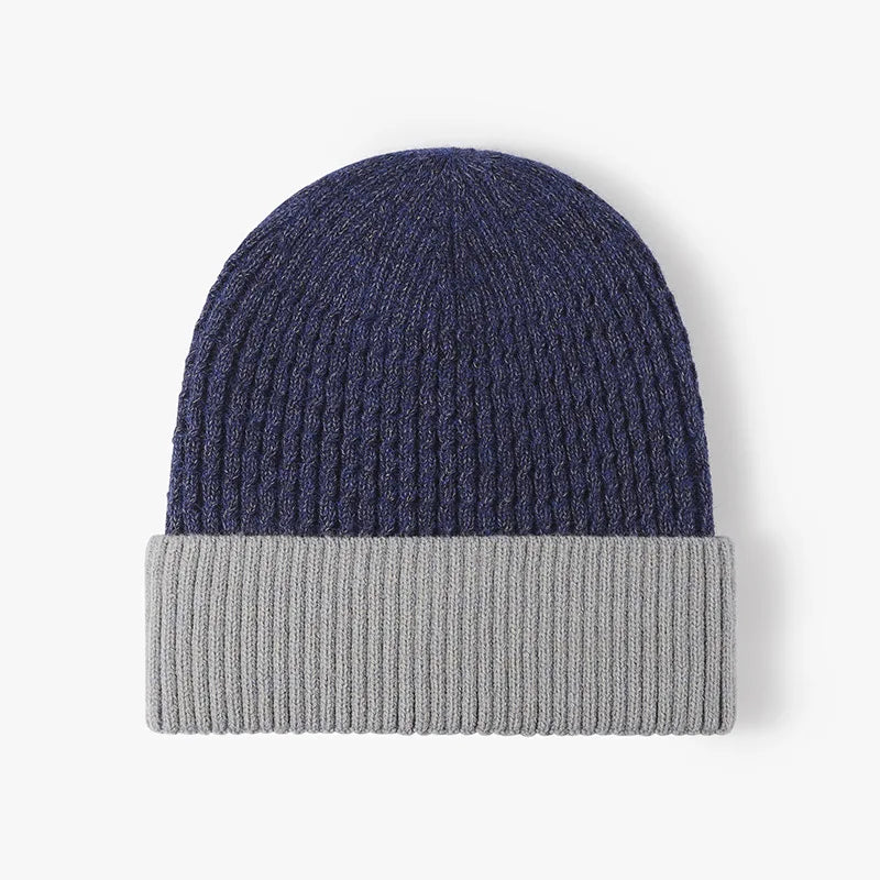 Unisex Fleece Lined Knit Beanie - 2025 New Color Block Jacquard Earflap Thickened Euro-American Outdoor Warm Cap