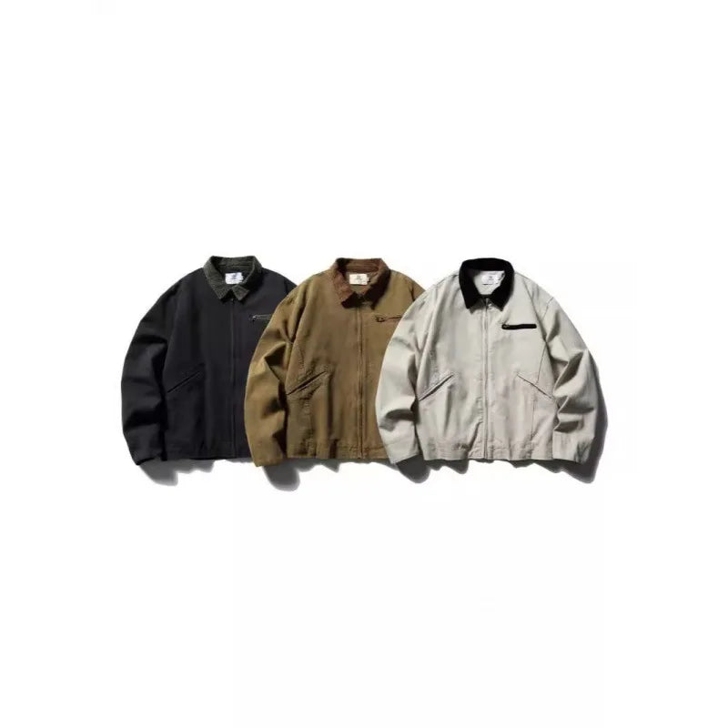 Akkad Kuti 2026 New Men's American Vintage Style Workwear Washed Outdated Khaki Jacket Autumn New Heavyweight Casual Outerwear