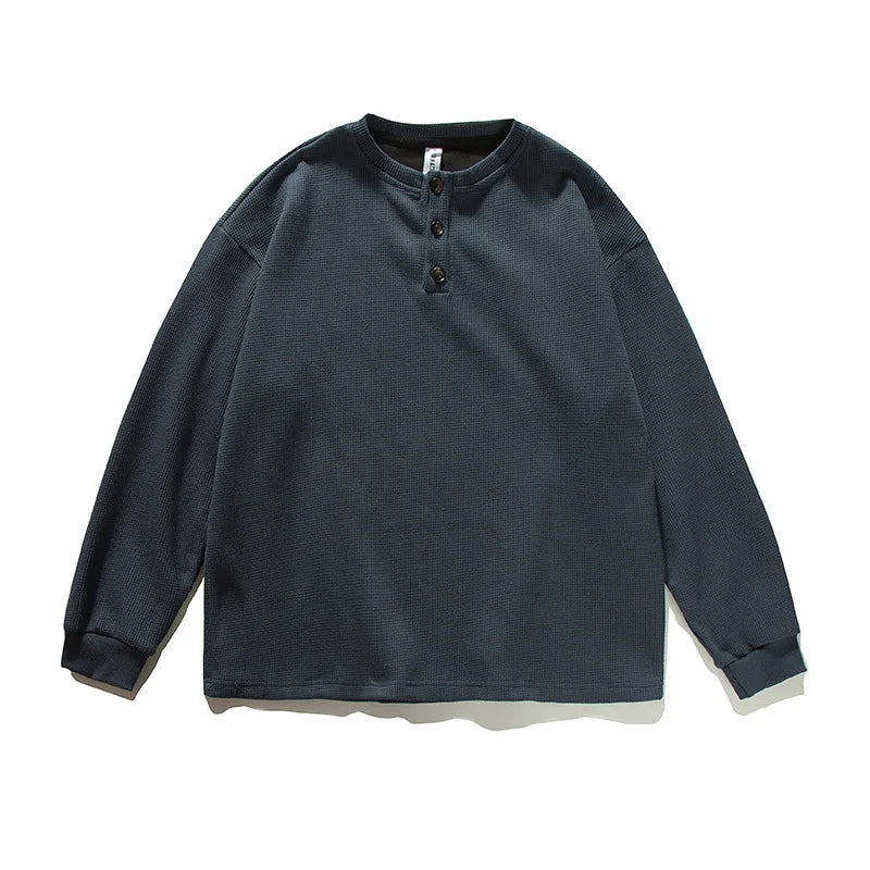 Akkad Kuti 2026 New Retro Japanese Sle Color Henry Collar Long Sweatirt Loose Casual Ex Autumn New Couple Match