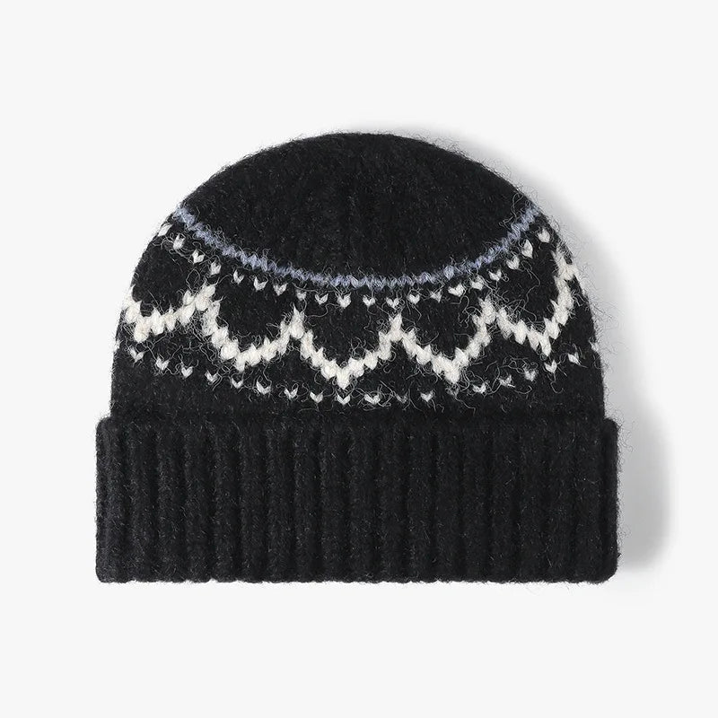 Fair Isle Style Jacquard Knit Beanie 2025 New Thickened Warm Pull-On Hat for Autumn Winter, Unisex Fashionable Design