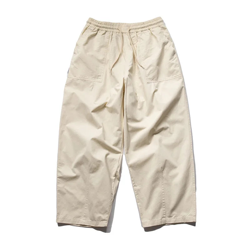 Japanese-style Cityboy Silhouette Brushed Workwear Casual Pants Unisex Loose Straight-leg 100% Cotton Wide-leg Long Trousers