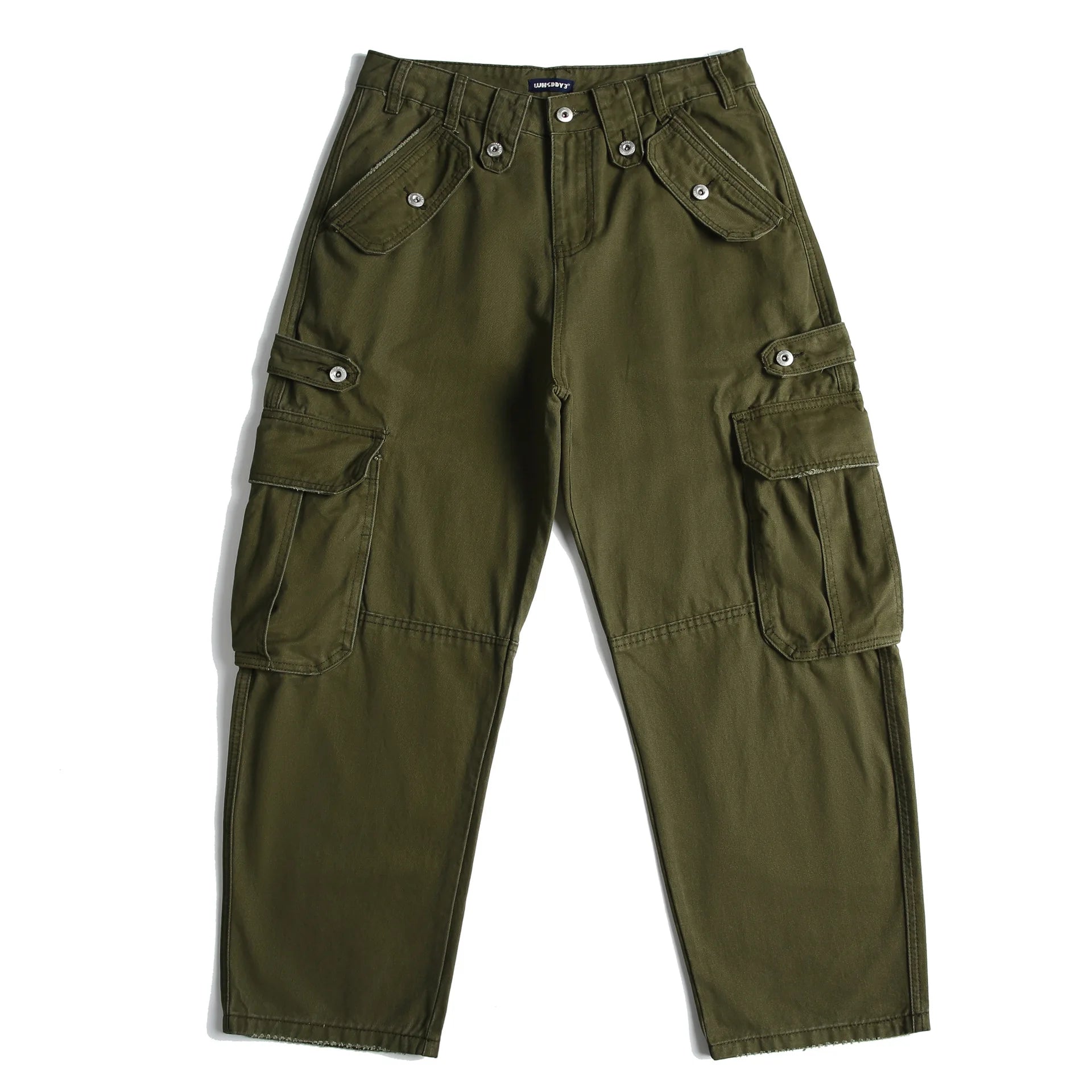 Japanese Retro Amekaji Multi-pocket Cargo Pants 100% Cotton Unisex Loose Straight Washed Distressed Frayed-edge Casual Pants