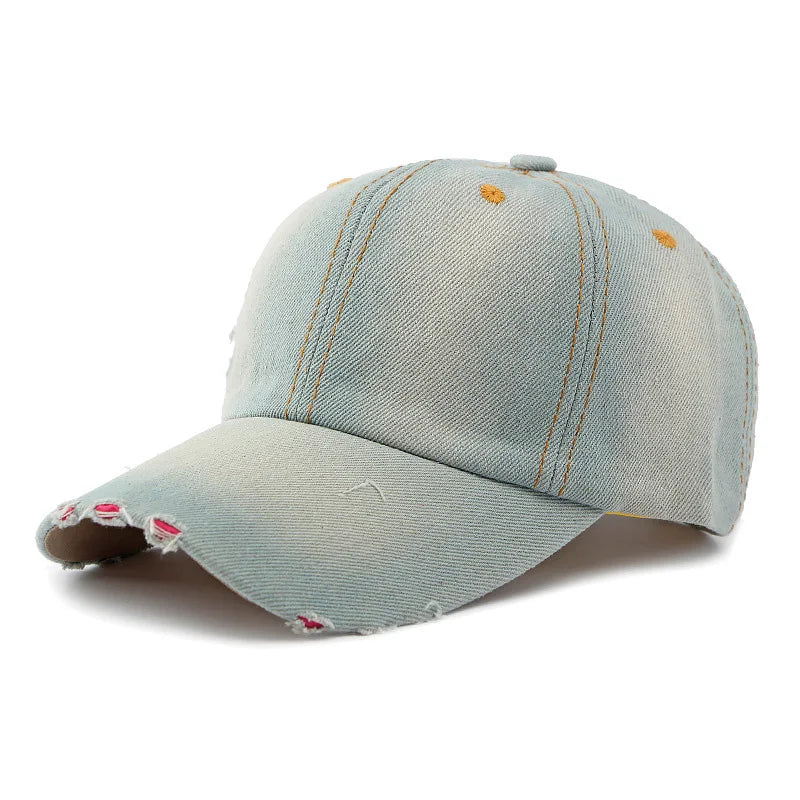 Akkad Kuti 2025 New Launch Distressed Washed Denim Cap Unisex Retro UV Protection Outdoor Sun Hat