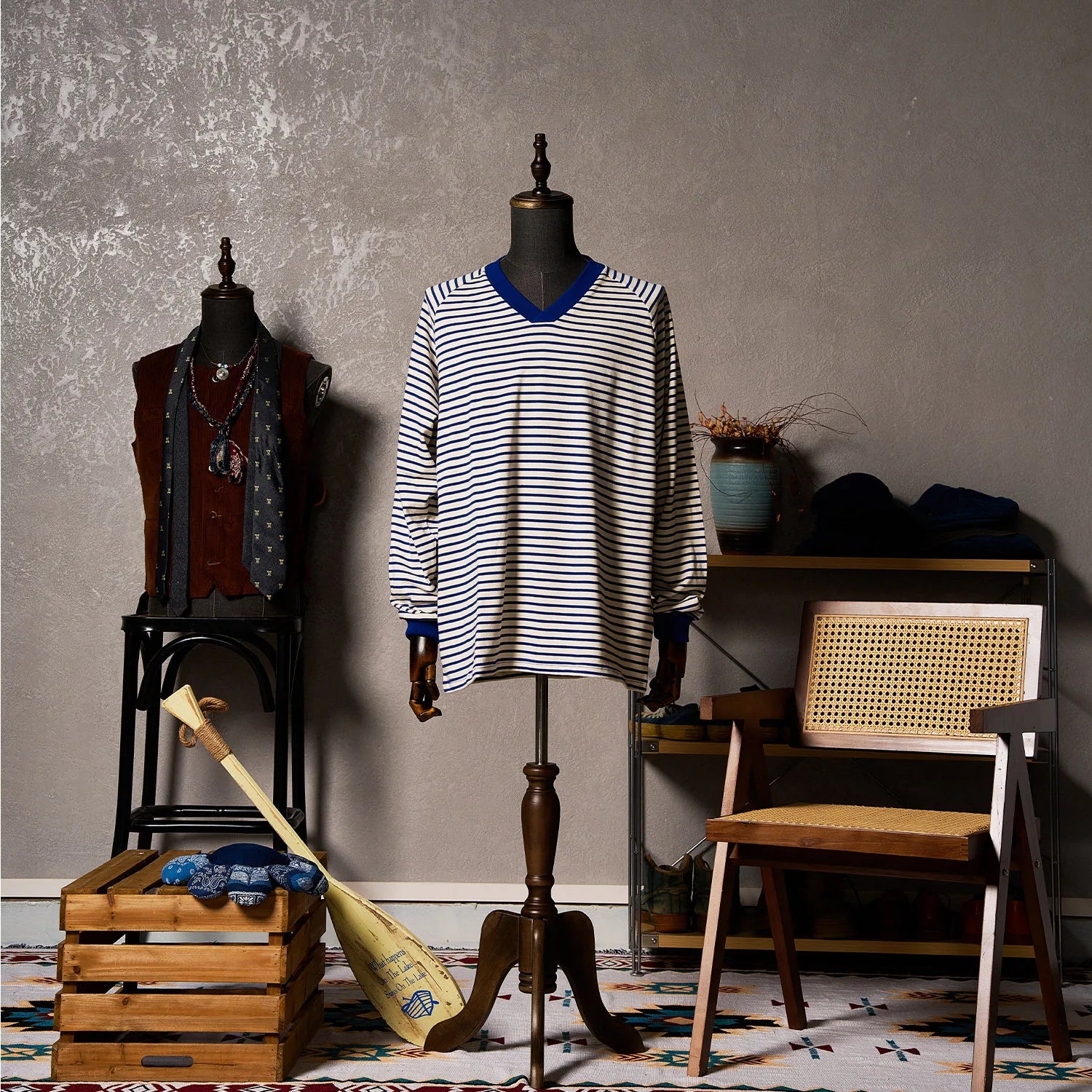 Unisex Heavyweight 100% Cotton American Retro Shirt 2025 New Arrival Breton Stripe V-neck Vintage Washed Top