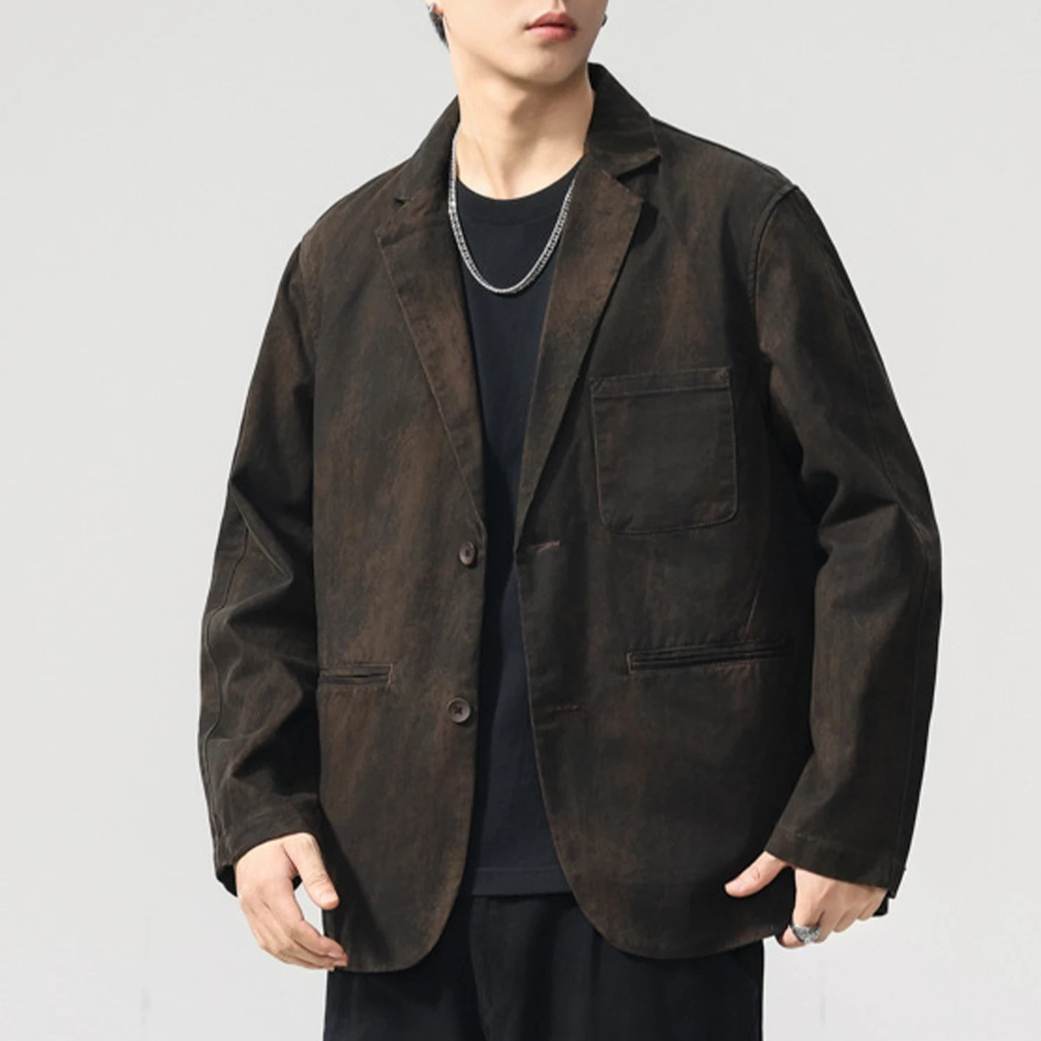 Men Washed Cotton Retro Old Dirty Fashion Streetwear Loose Casual Suit Blazer Cargo Jacket Cityboy Spring Autumn Coat Outerwear