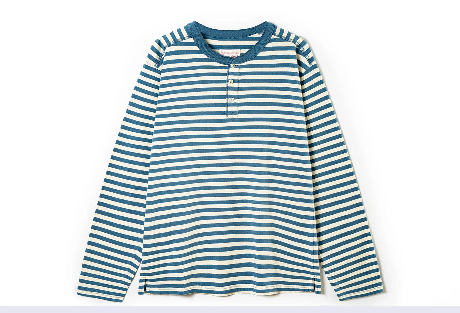 American retro striped long sleeved T-shirt for men, heavy-duty cotton washed T-shirt, oversized casual Henry collar base shirt