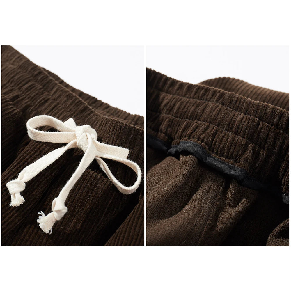 Vintage Washed Corduroy Pants Men Spring Autumn Heavy Cotton Wide Leg Pants Male Loose Japanese Retro Outdoor Casual Trousers