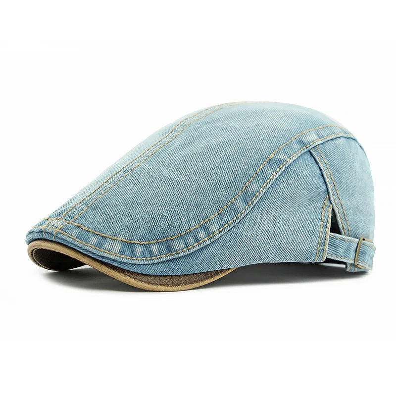 2025 Spring New Arrival Washed Denim Hat Unisex British Retro Beret Men Women Casual Peaked Cap Forward Cap