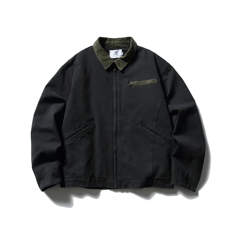 Amekji Classic Detroit Jacket J01 American Vintage Workwear Spring/Fall 100% Cotton Canvas Jacket  Loose-Fit Lightweight Coat