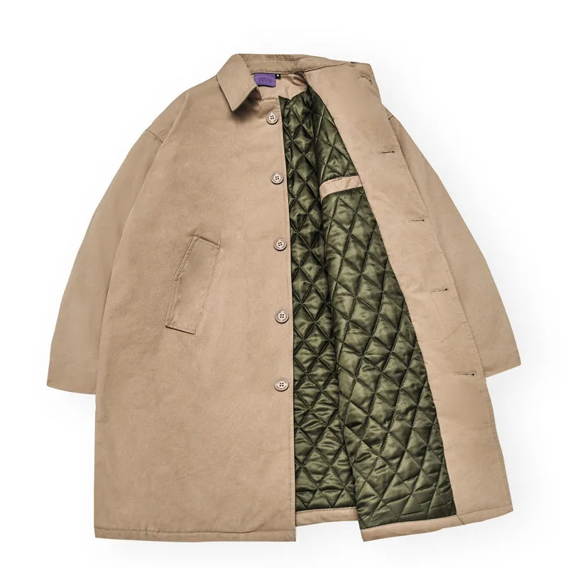 Akkad Kuti 2026 Winter New Hot Sale of The Season Men's Retro Solid Color Cotton Jacket Mid-Length Cityboy Workwear Style