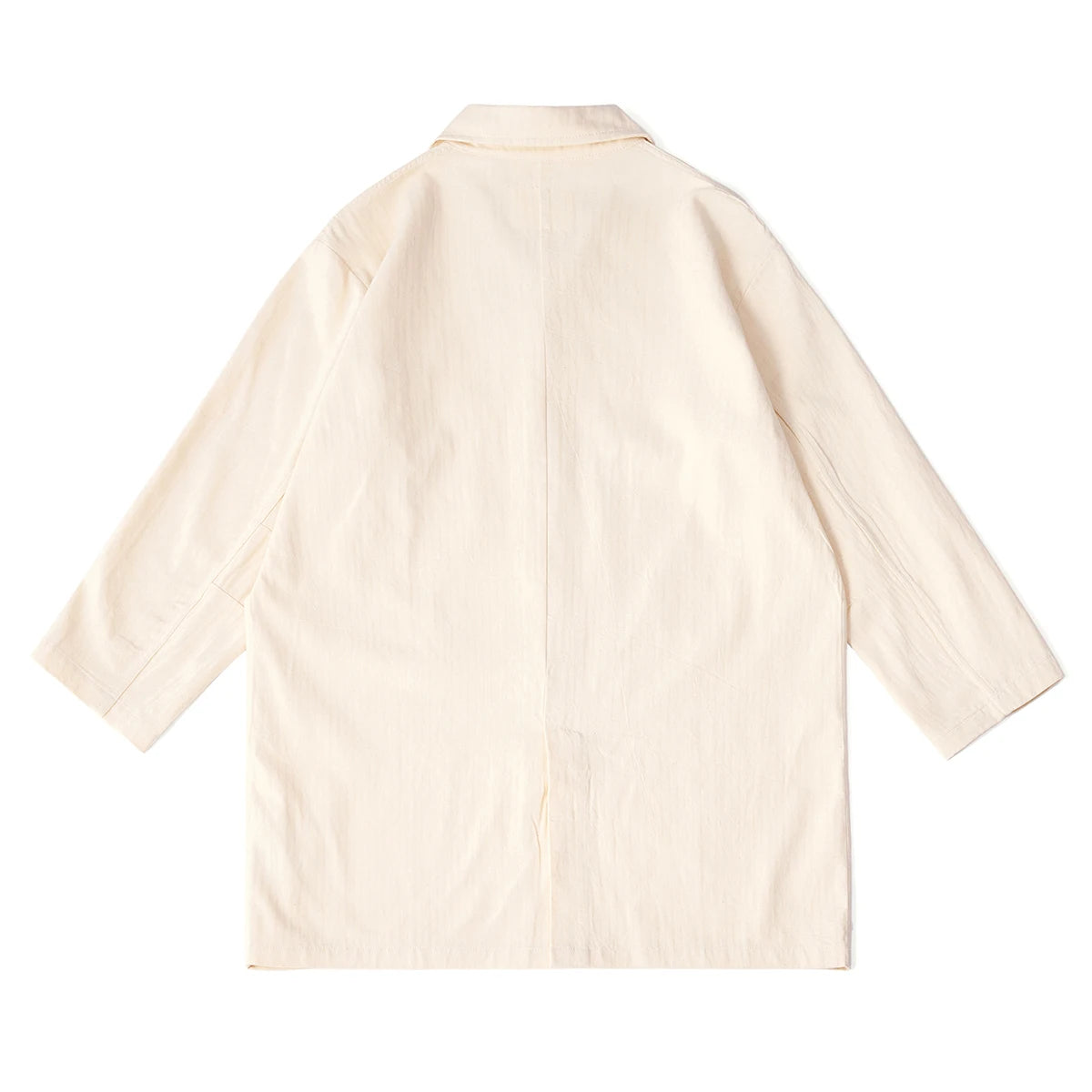 Plain Color Long Men'S Windbreaker Jacket Natural Raw Cotton Color Washed Cotton Thread Retro Lapel Thin Solid Color Jacket