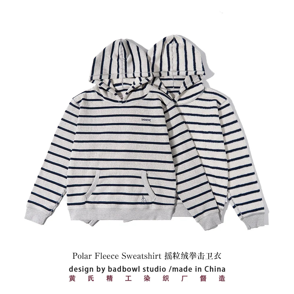 2026 New Winter Original Wool Hooded Sweater for Men, American Retro Striped Sweater, Loose Fitting Couple Hoodie, Washed With