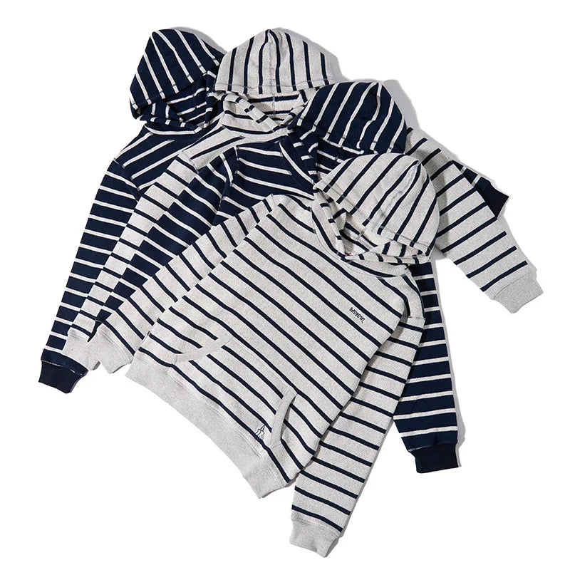 2026 New Winter Original Wool Hooded Sweater for Men, American Retro Striped Sweater, Loose Fitting Couple Hoodie, Washed With