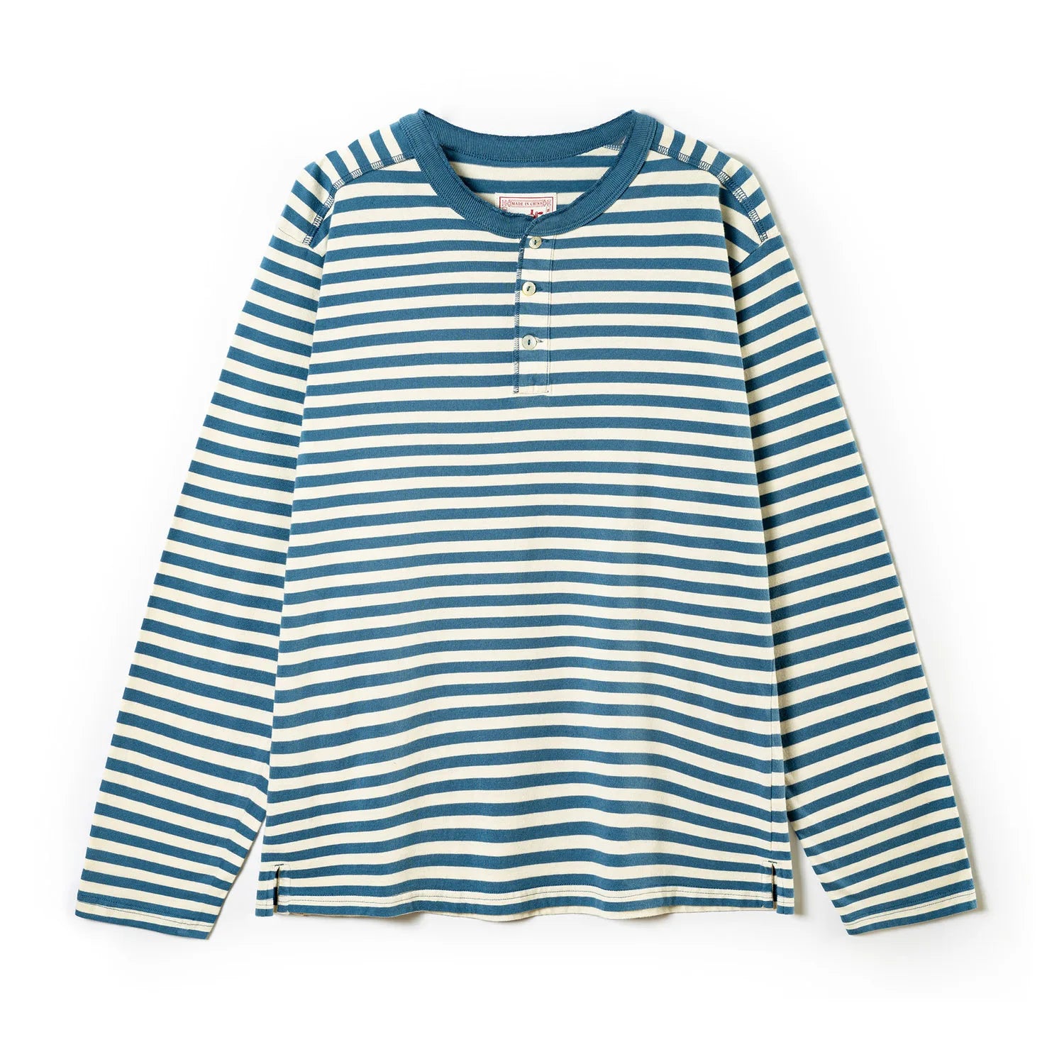 American retro striped long sleeved T-shirt for men, heavy-duty cotton washed T-shirt, oversized casual Henry collar base shirt