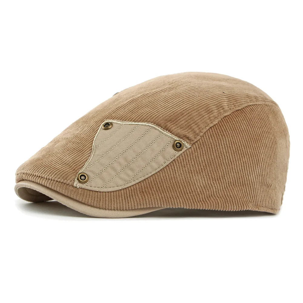 British Vintage Corduroy Patch Beret - Unisex Street Fashion Forward Cap for Fall Winter