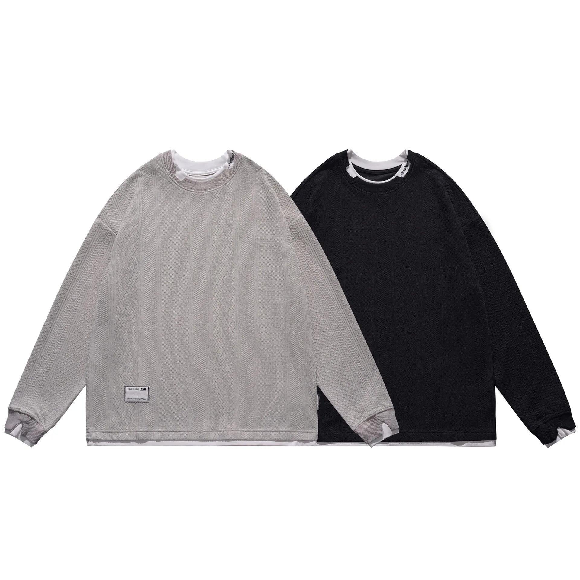 Loose Knitted Retro American Style Hoodie Unisex Round Neck Pullover Sweatshirt Youth Fashion Casual Spring Autumn Winter