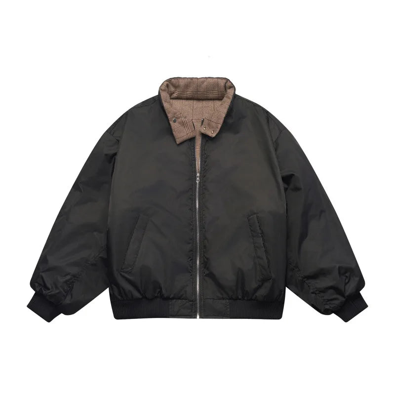 Akkad Kuti 2026 New Japanese Sle Retro Plaid Stand Collar Men Jacket Winter Warm Thiened Cotton Workwear Loose Fit Youth Casual