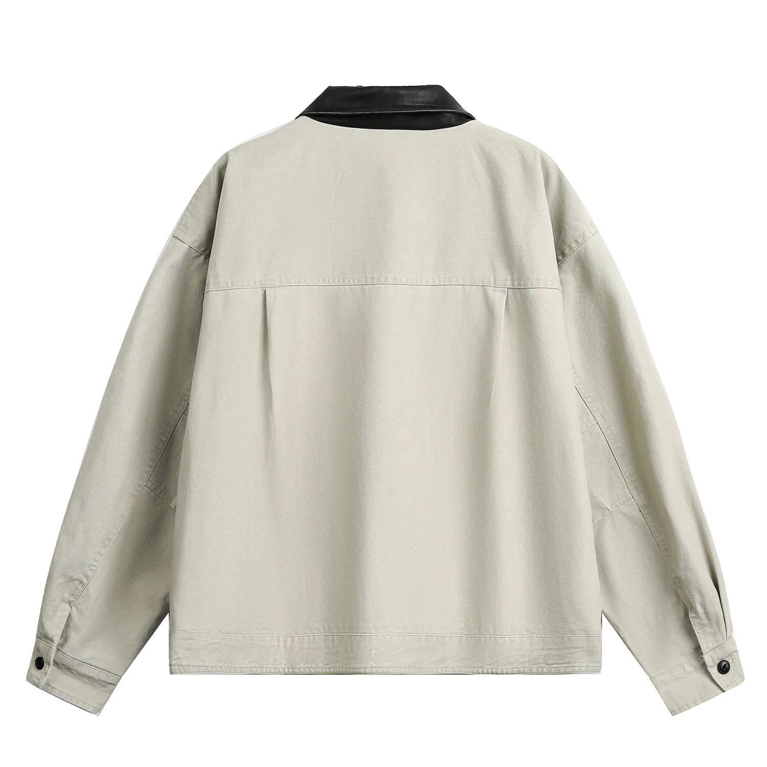 2026 New Japanese Retro Amikaji Detroit Workwear Jacket Men's and Women's Loose Washed PU Leather Collar Patchwork Canvas Jacket