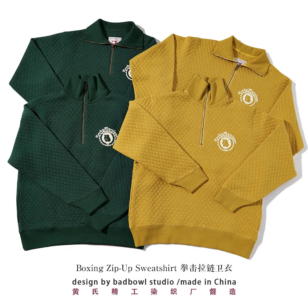 Half Zip Pullover Hoodie, Retro Sports Hoodie, Men's and Women's Couple Hoodie, Diamond Patterned Cotton, Winter Warmth