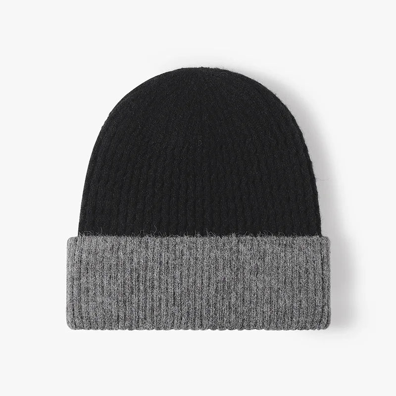 Unisex Fleece Lined Knit Beanie - 2025 New Color Block Jacquard Earflap Thickened Euro-American Outdoor Warm Cap