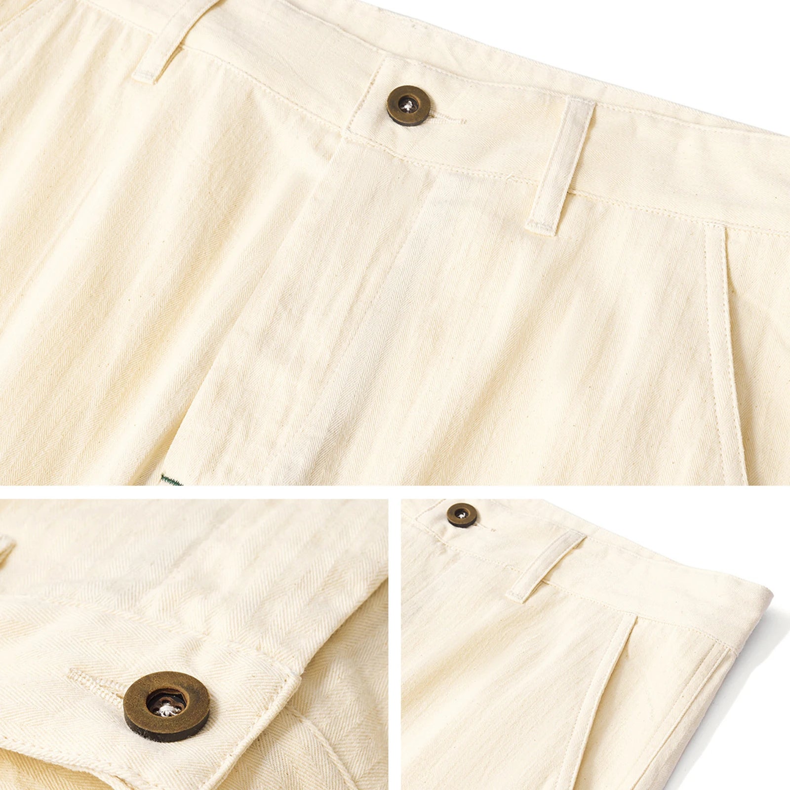 Retro herringbone patterned western-style men's wide leg pants, loose and versatile casual beige work pants, washed with water