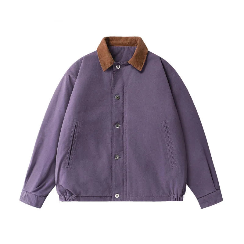 Thickened Zipper Collar Workwear Jacket Color Block Men's Cotton Polyester Fiber Double-Sided Wear Winter Warm Casual Style