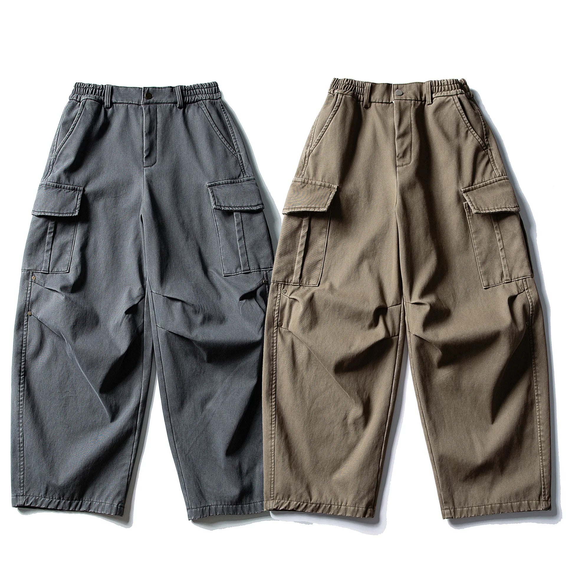 Winter Japanese Retro Amekhaki Washed Multi Pocket Work Pants for Men and Women, Loose and Plush Thick Casual Pants