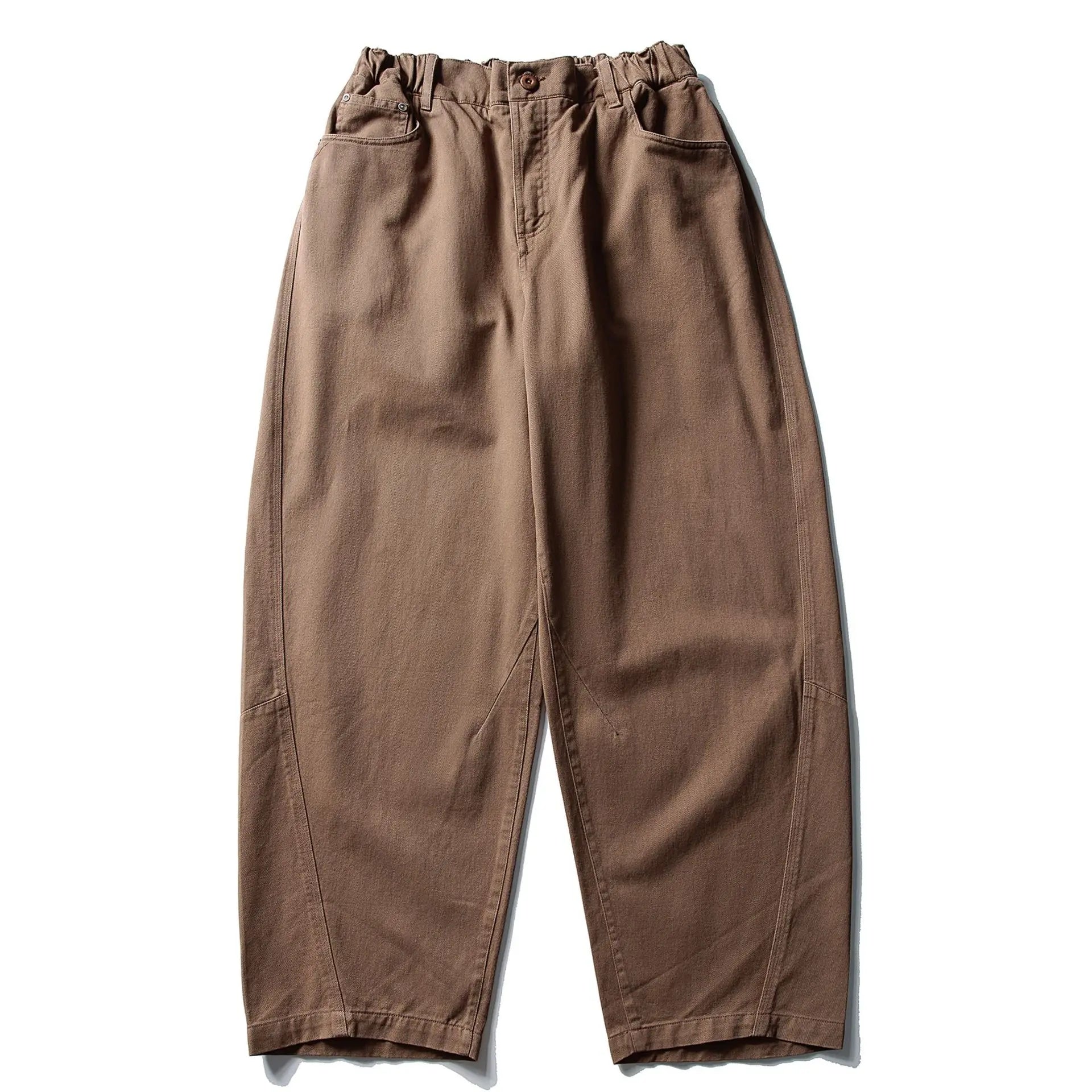 Retro Solid Color Casual Pants Mens Simple Pocket Elastic Waist Baggy Wide Leg Banana Trousers Man