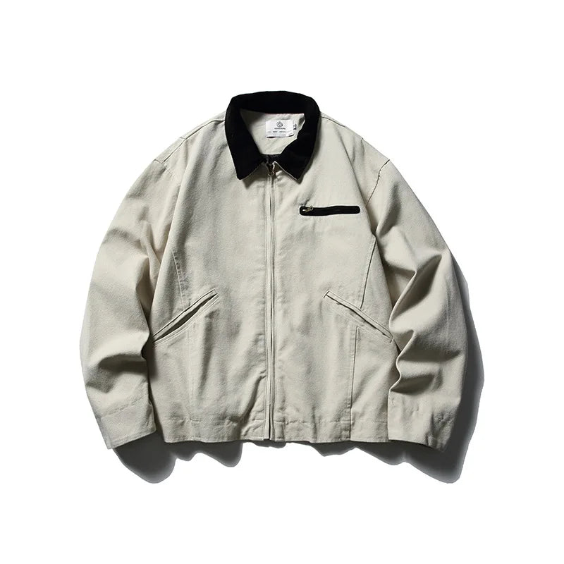 Amekji Classic Detroit Jacket J01 American Vintage Workwear Spring/Fall 100% Cotton Canvas Jacket  Loose-Fit Lightweight Coat