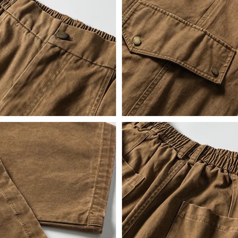 Vintage Heavyweight Waed Casual Pants Men's Loose Workwear Long Trousers Autumn Season Straight Leg Cotton Breathable