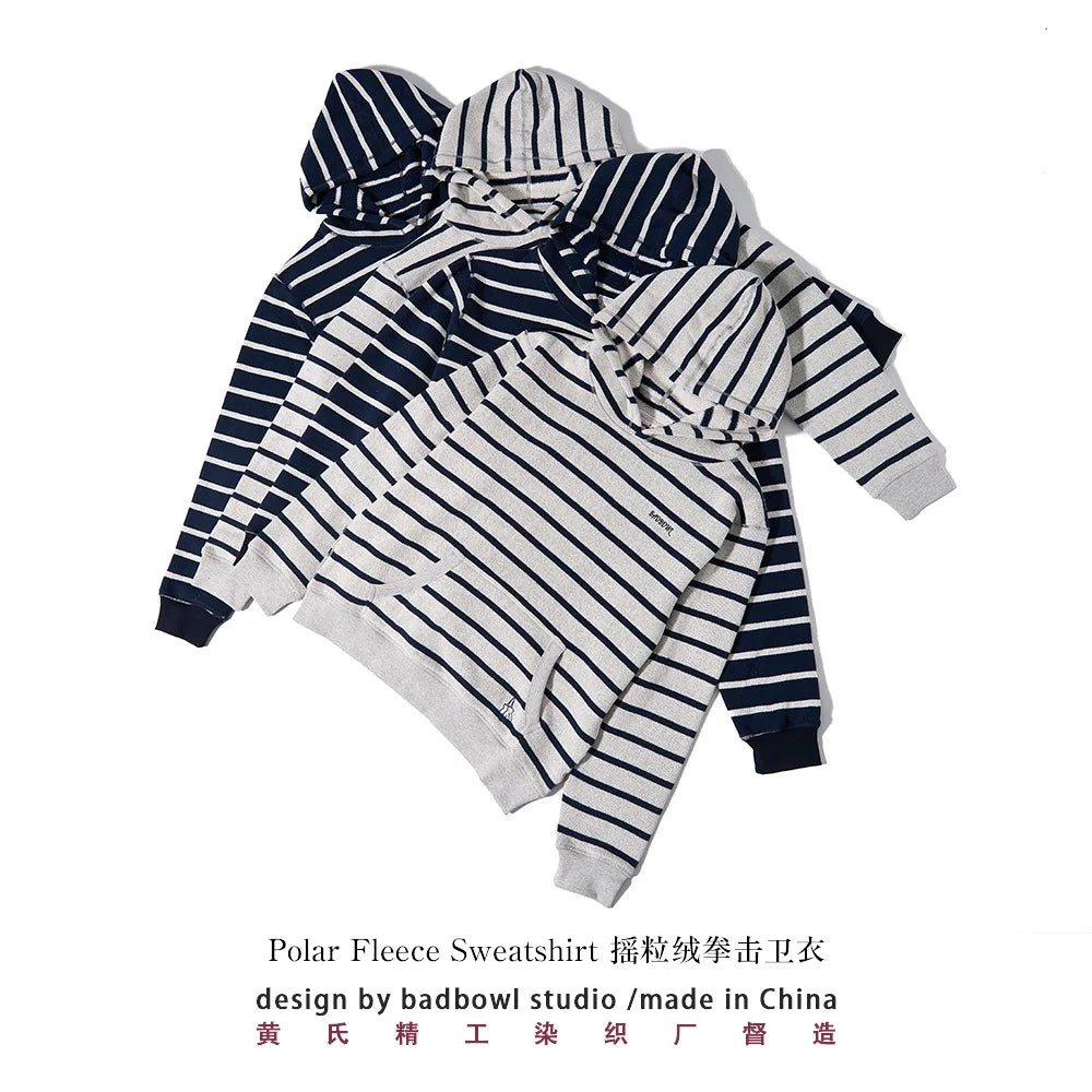 2026 New Winter Original Wool Hooded Sweater for Men, American Retro Striped Sweater, Loose Fitting Couple Hoodie, Washed With