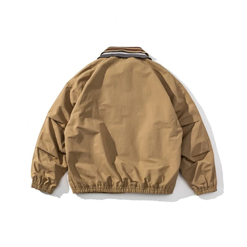 2025 Spring New Retro Streetwear Color Block Lapel Jacket Men's Loose Casual Fashion Design Sense Outerwear