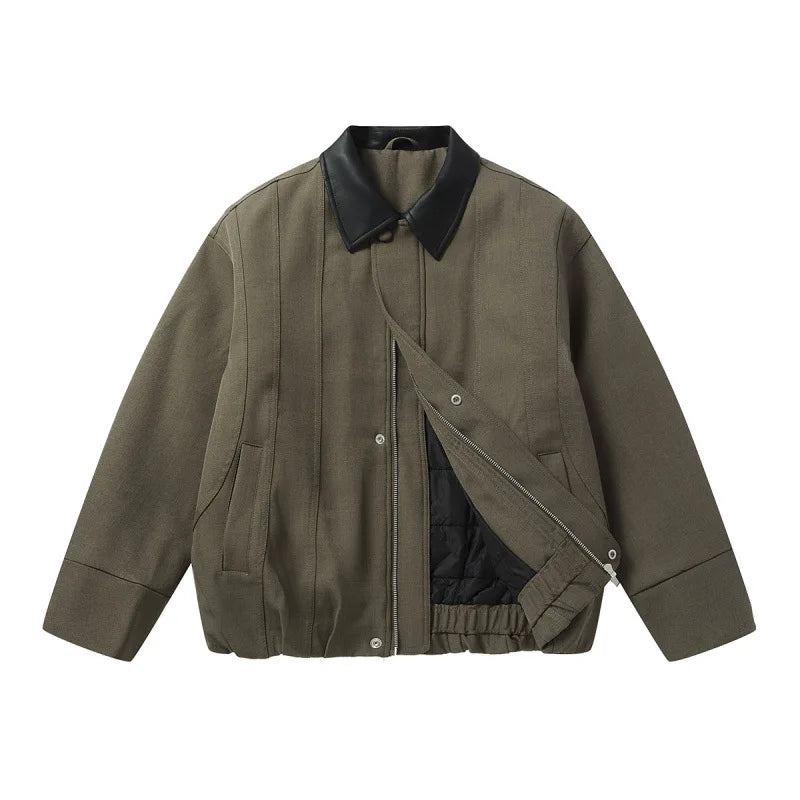 Akkad Kuti 2026 New Winter Casual Vintage Cotton Workwear Loose Fit Patchwork Collar Youthful Warm Thi Long Zipper Closure